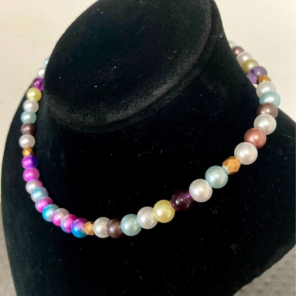 RAINBOW Pride Beads Stretchy Statement Choker Necklace 15" Long Unisex - Picture 4 of 6